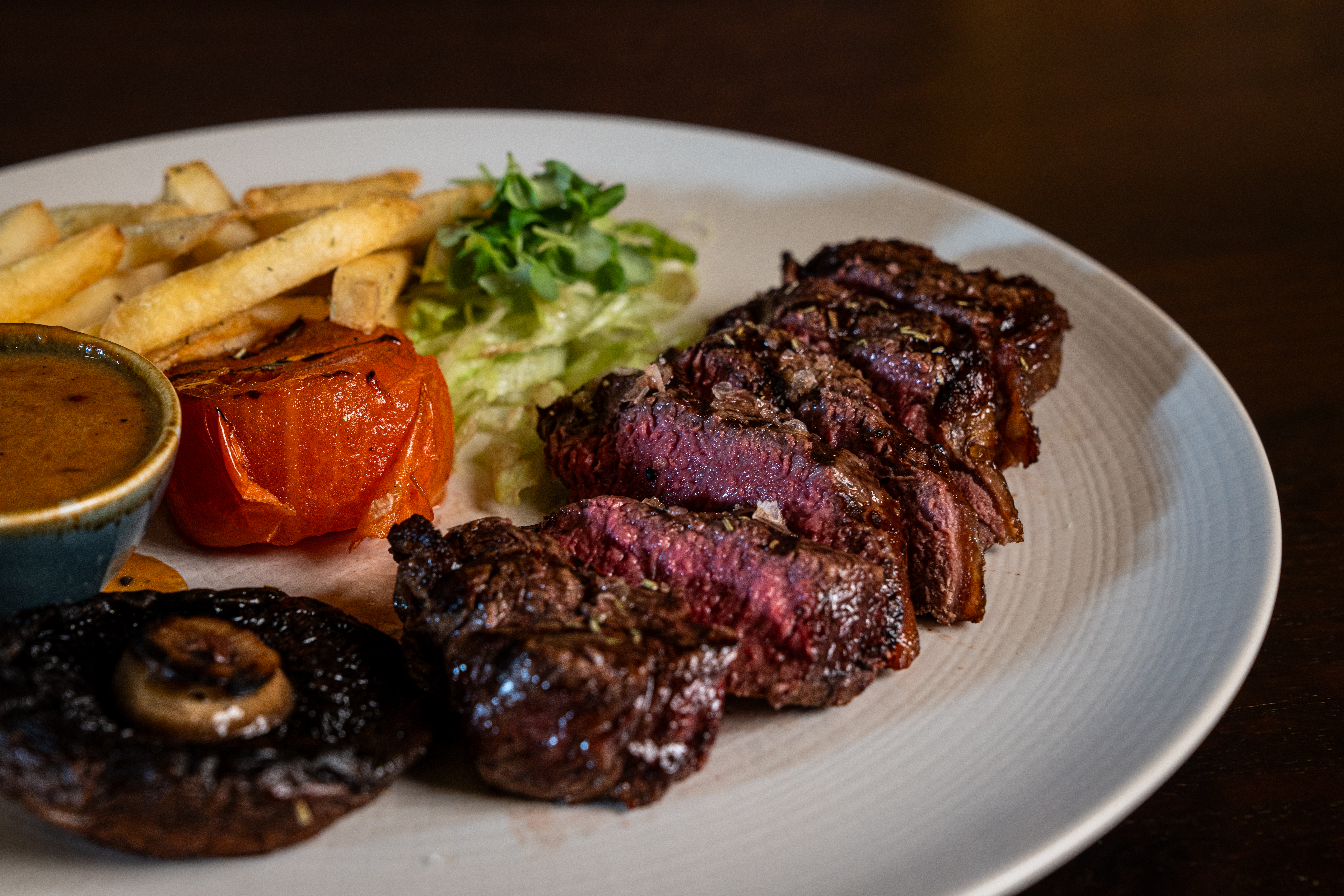 Steak and Chips on plate at The Wesley