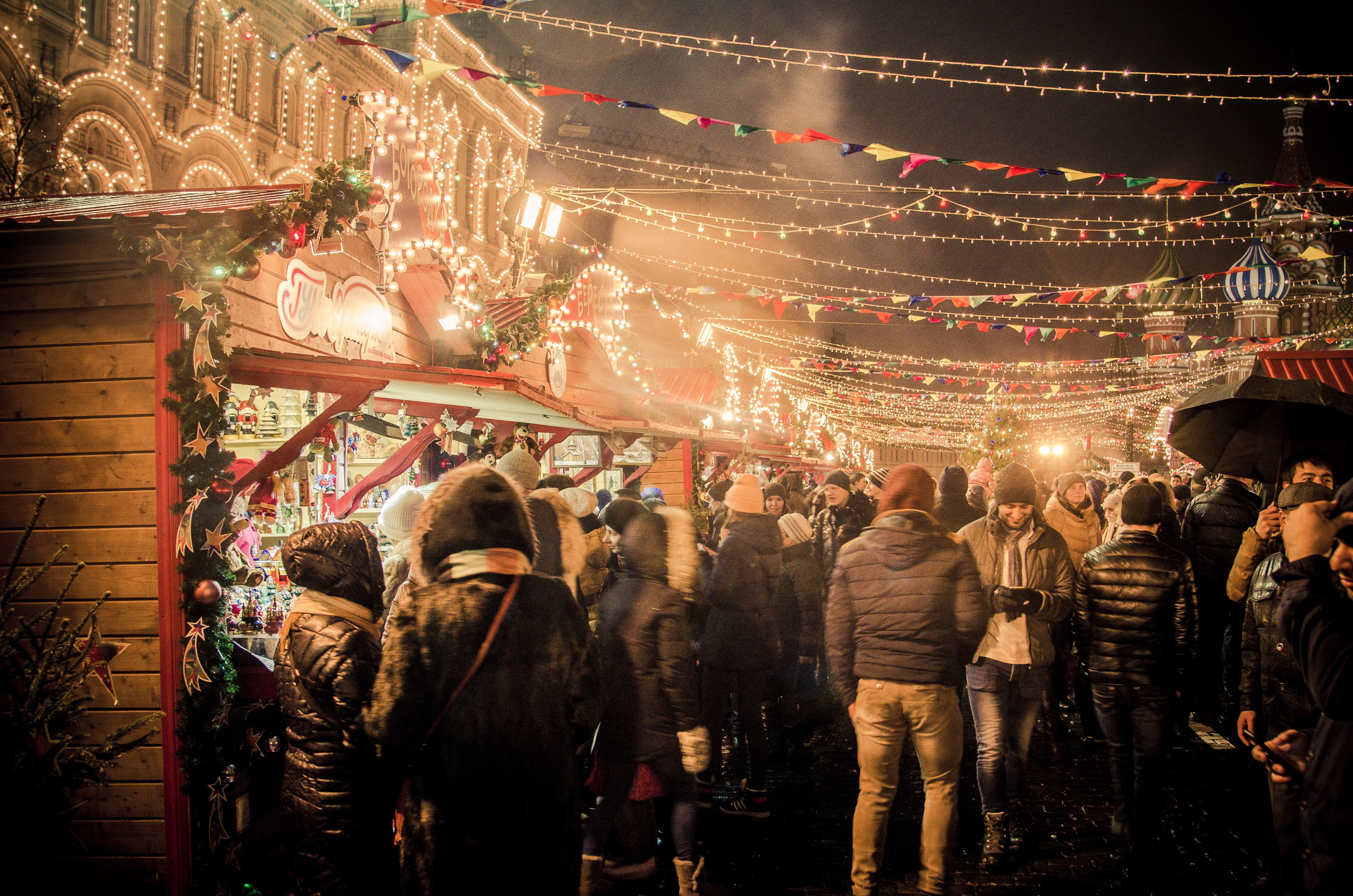 People attending a Christmas market outside