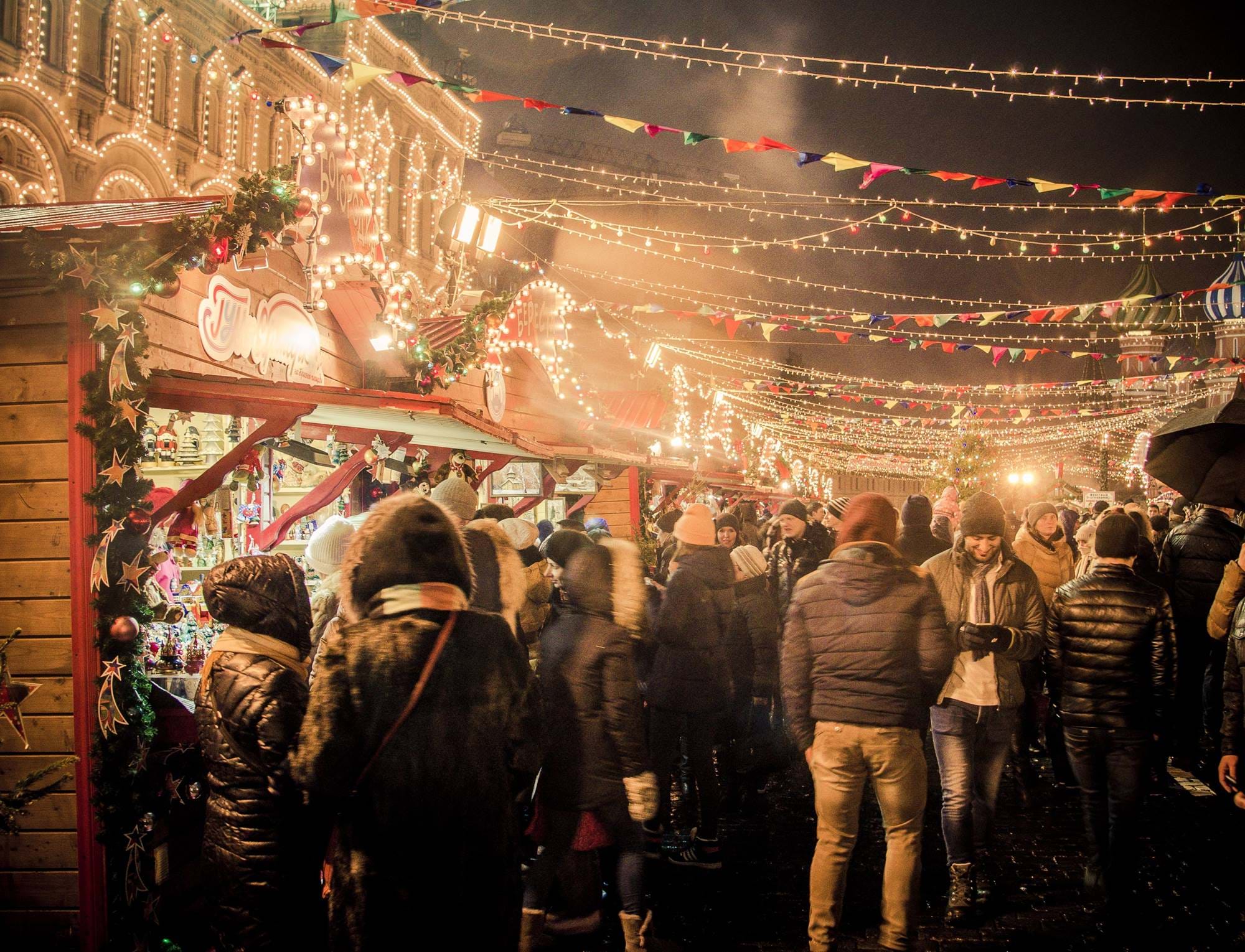 People attending a Christmas market outside