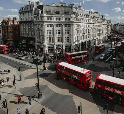 Aerial view of a busy London street
