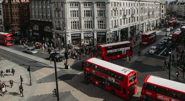 Aerial view of a busy London street