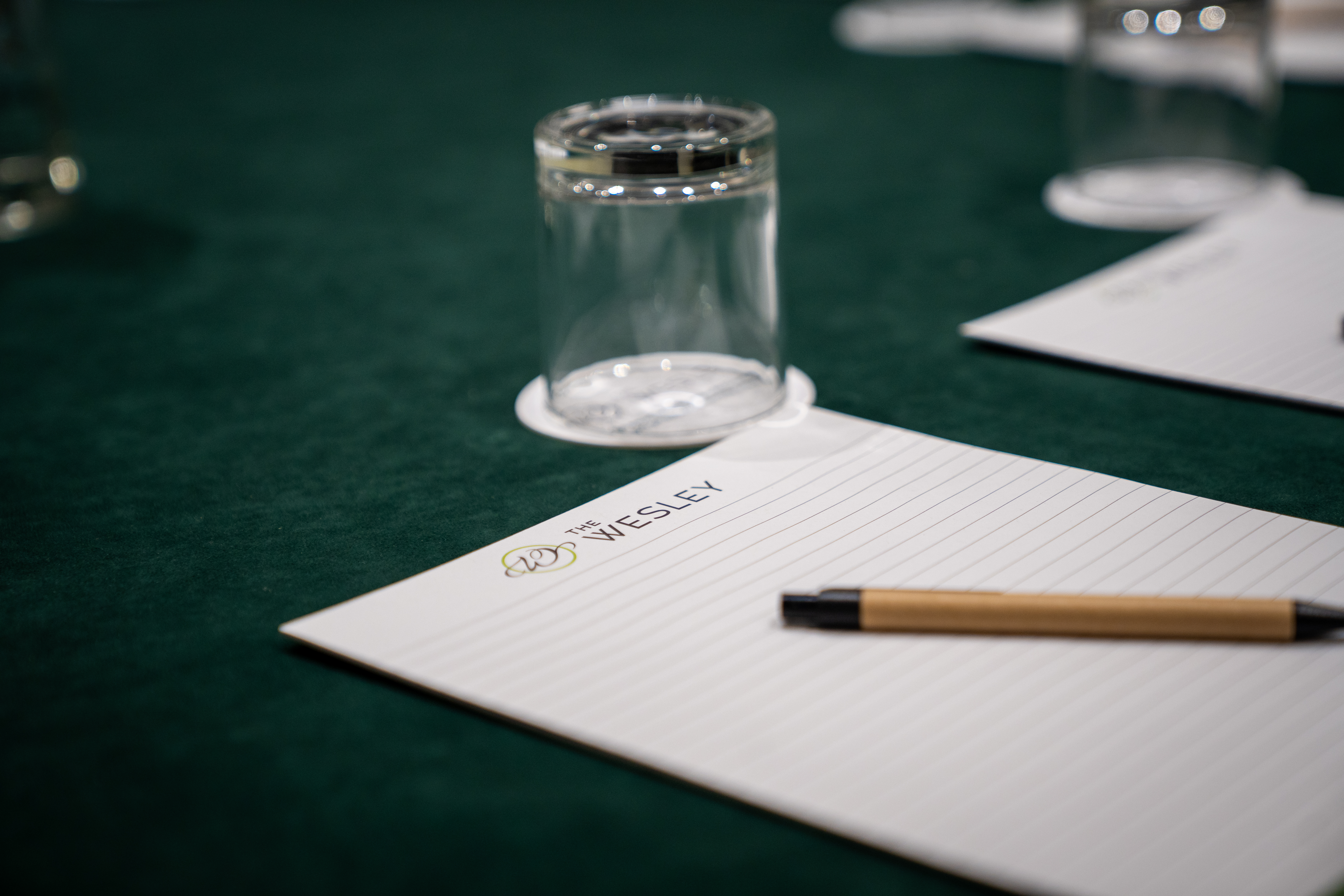 Notepad and pen set up at The Wesley
