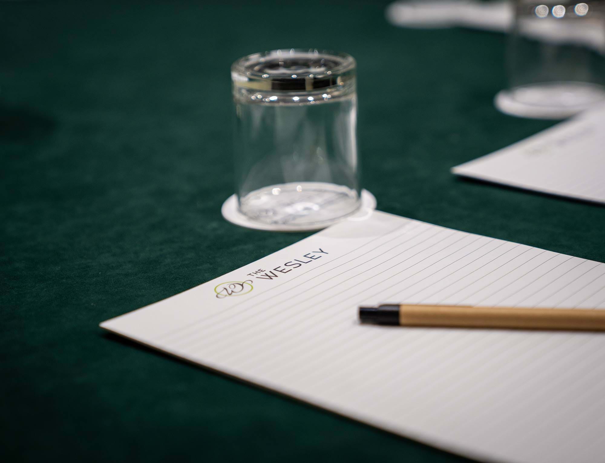 Notepad and pen set up at The Wesley