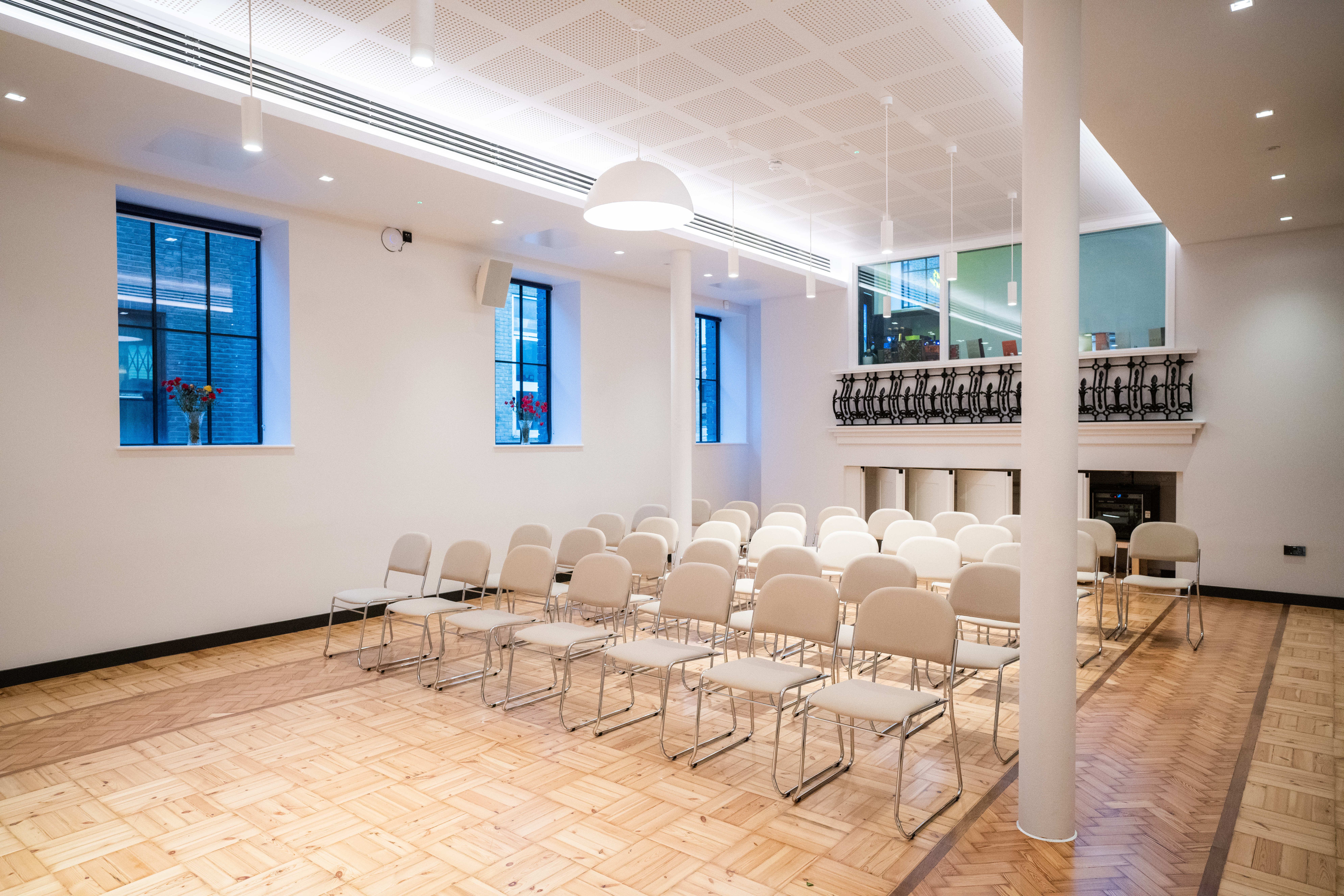 a front shot of The Wesley Camden Town's hotel meeting room. This central london meeting room houses 72 attendees - perfect for a business networking event in London.