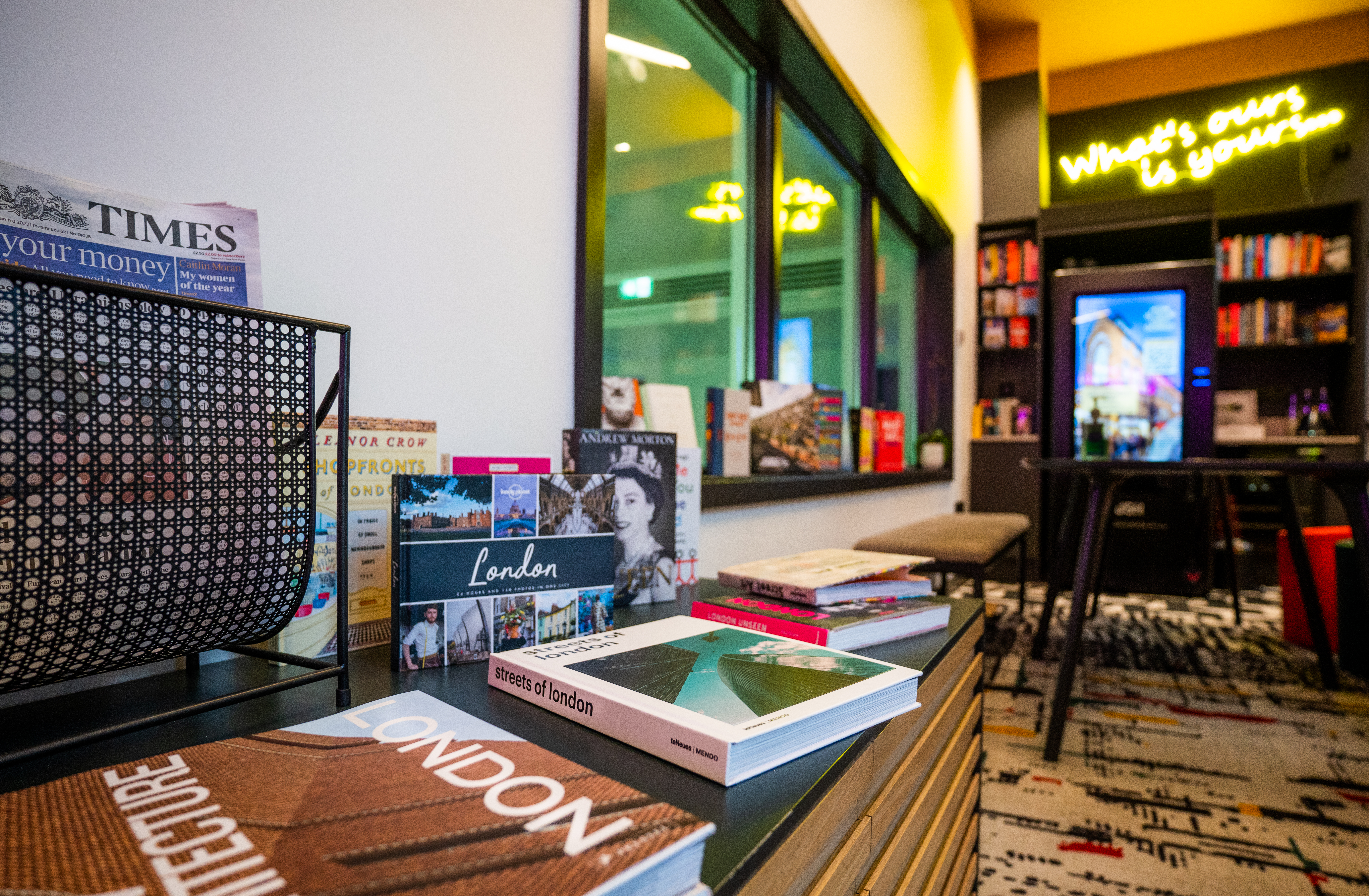 Magazine stack in the reception of The Wesley
