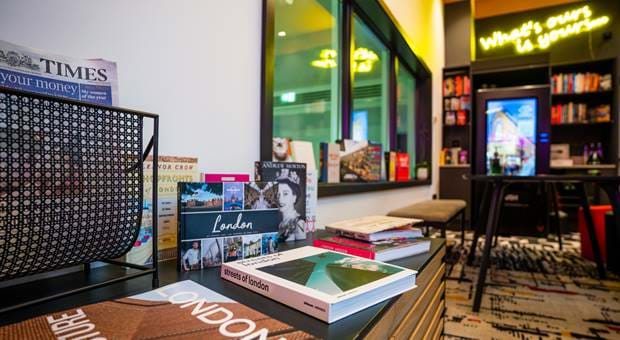 Magazine stack in the reception of The Wesley