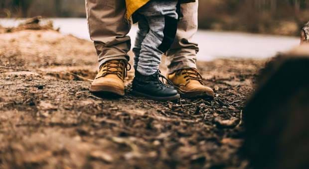 Close up of a parents and childs feet